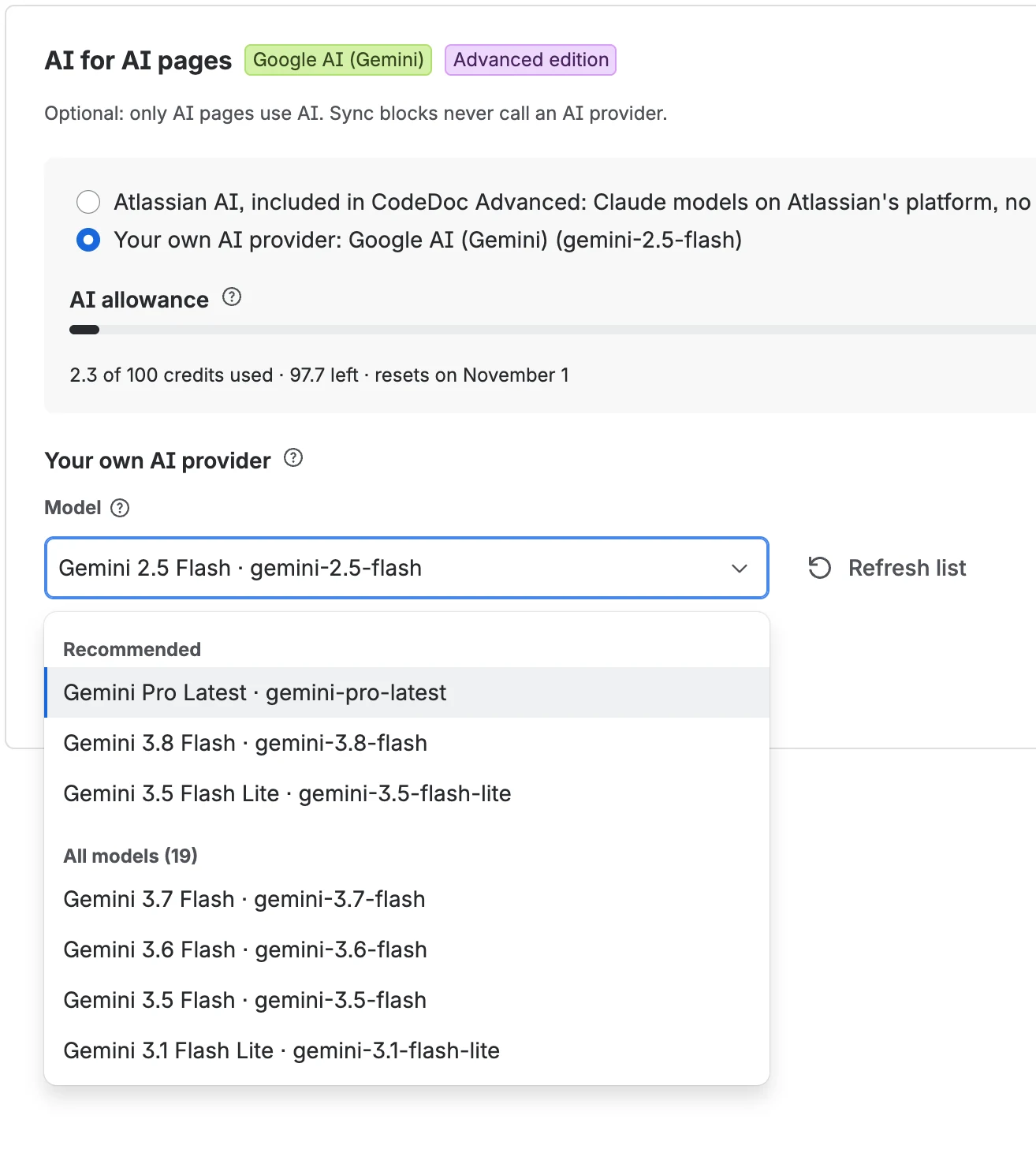 Durchsuchbare Modellliste: zuerst Empfehlungen, danach alle Textmodelle des Anbieters
