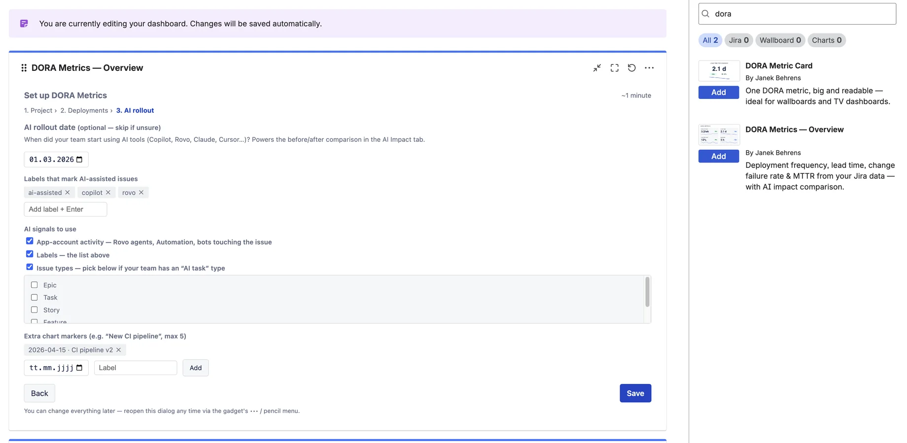 AI rollout configuration with date, labels and AI signals