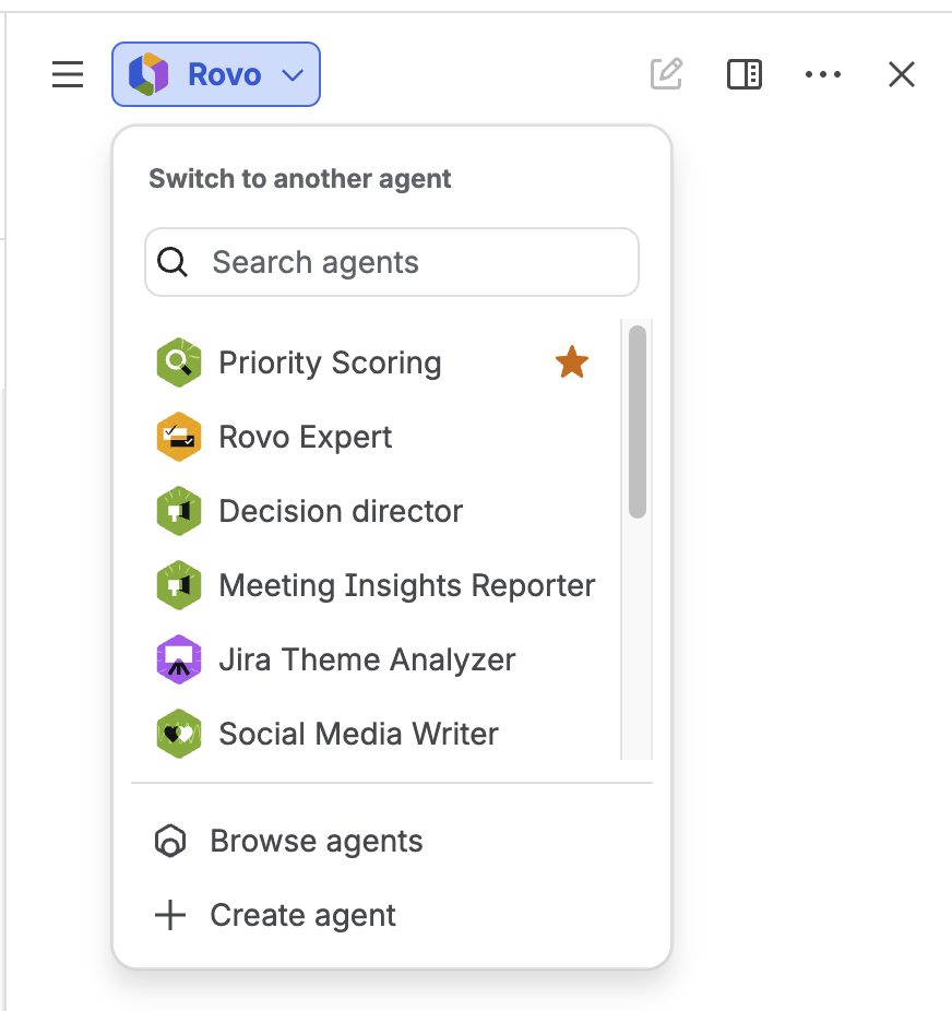 Selecting the Priority Scoring agent in the Rovo chat interface in Jira
